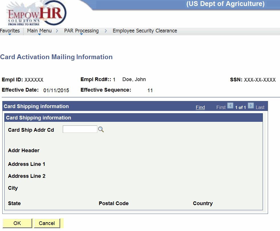Figure 50: Card Activation Mailing Information Page